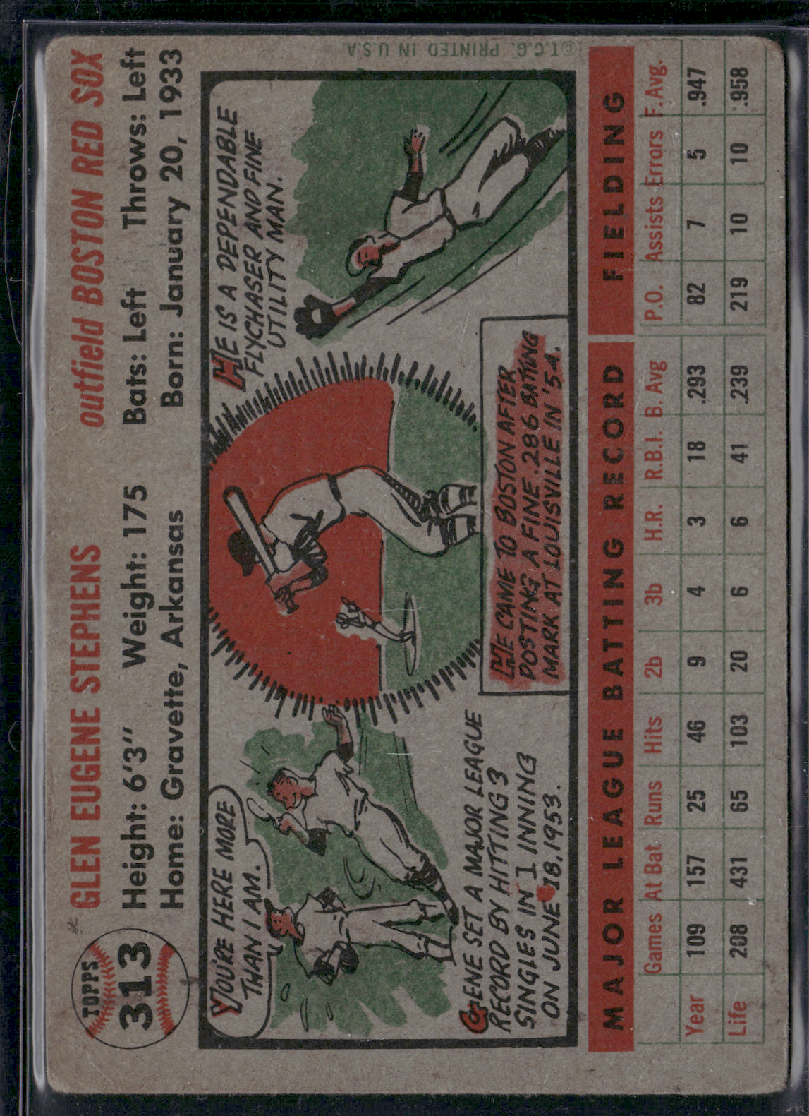 1956 Topps GENE STEPHENS #313 Surface Scratches Surface Dings