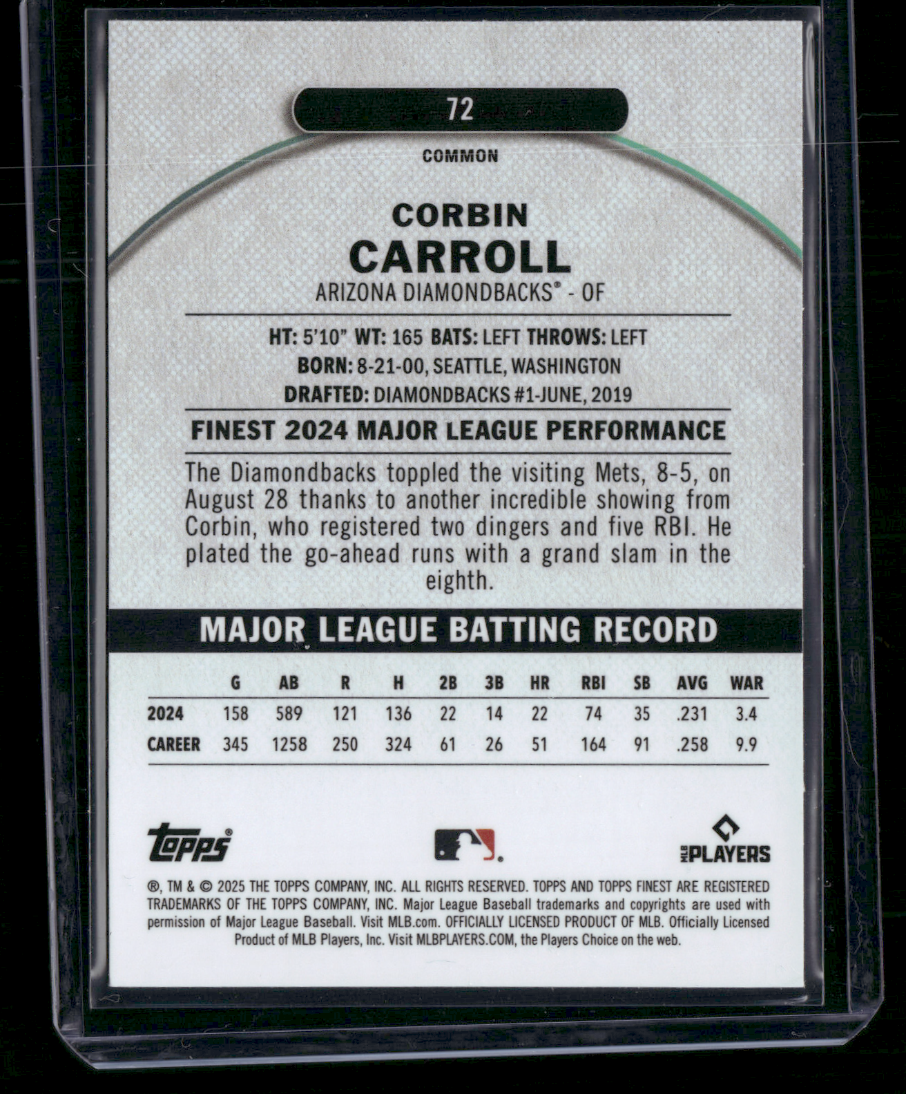 2025 Finest CORBIN CARROLL #72 Common