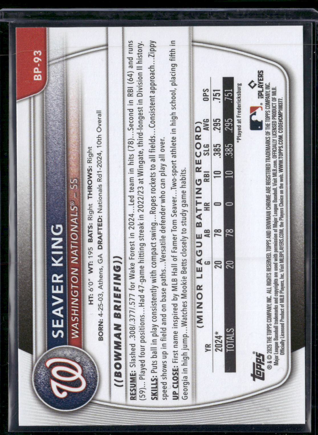 2025 Bowman SEAVER KING #BP-93