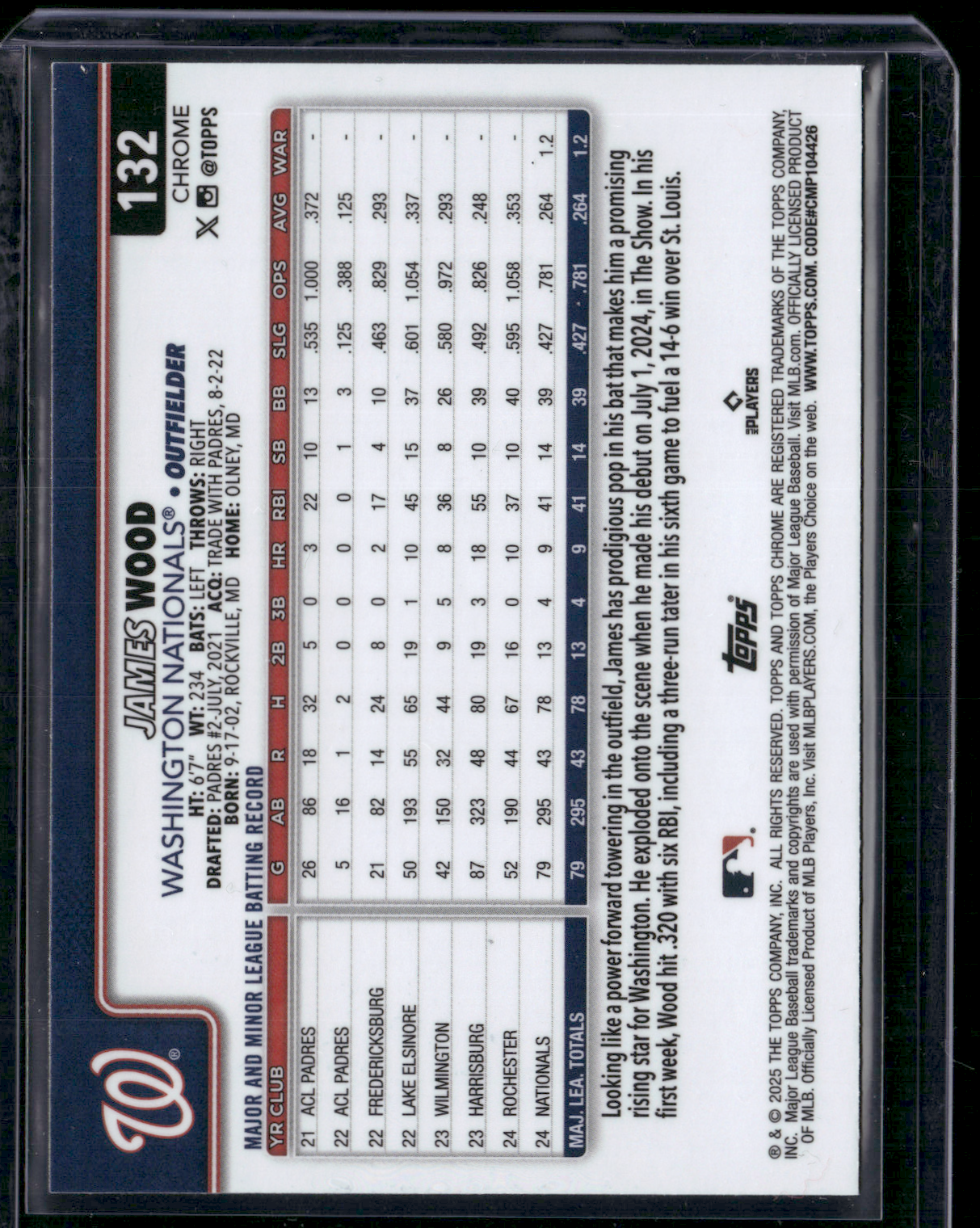 2025 Topps Chrome JAMES WOOD #132 Rookie RC