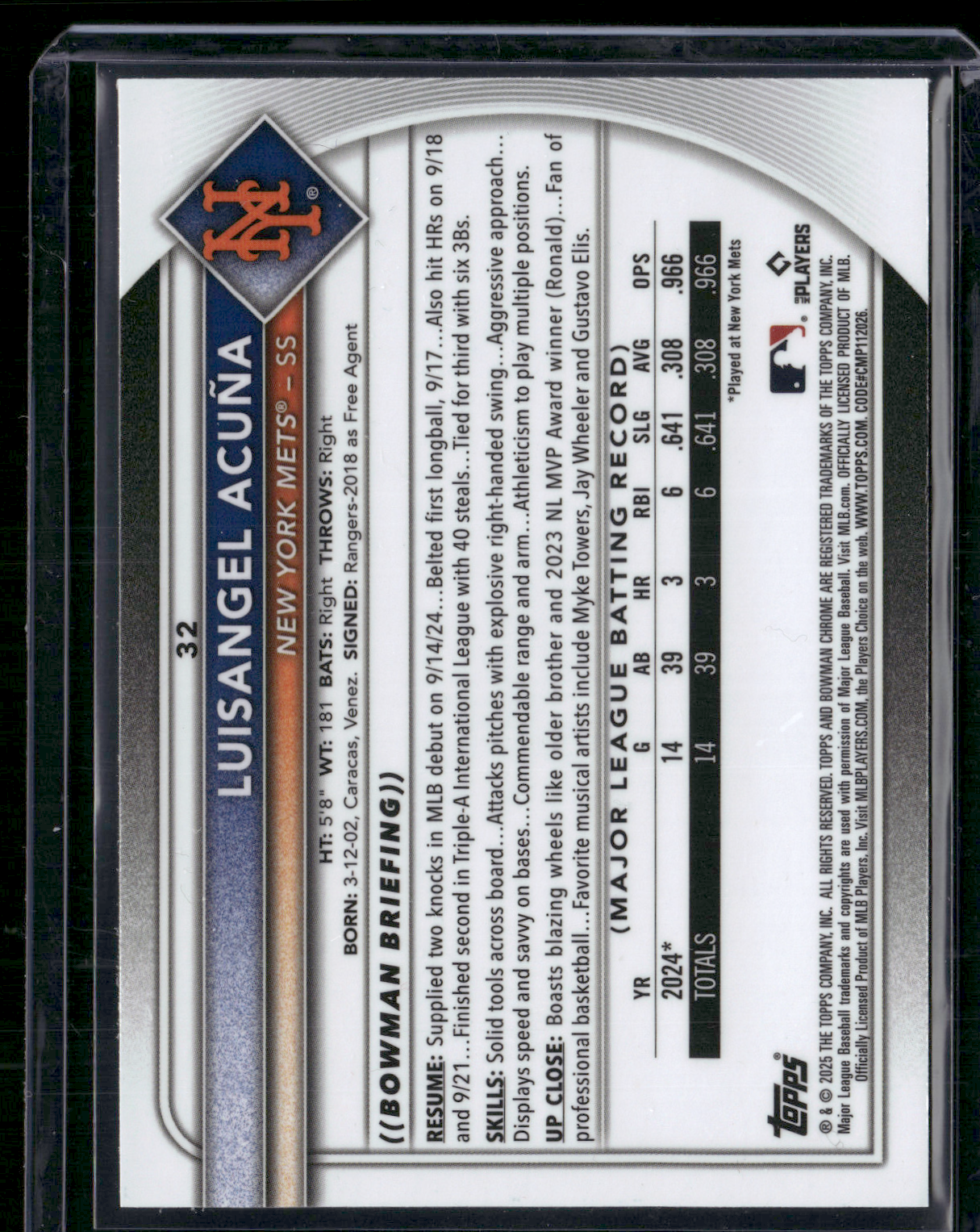 2025 Chrome LUISANGEL ACUNA #32 Rookie RC (NM)