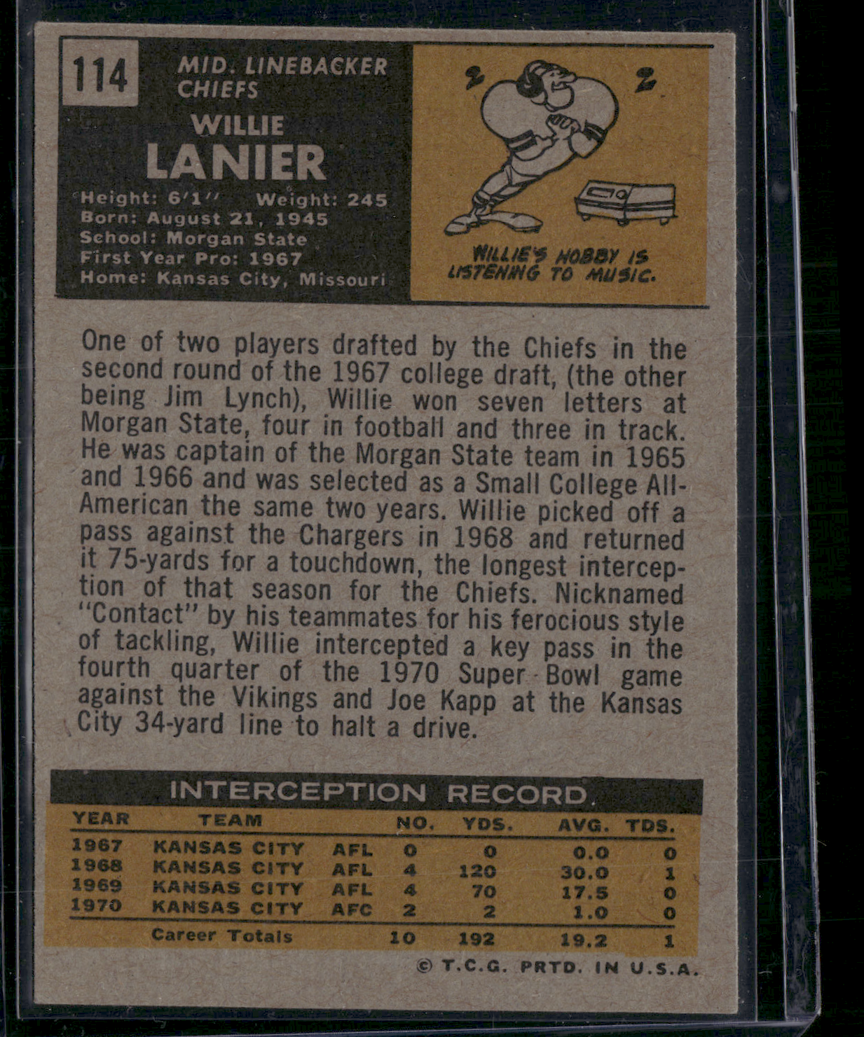 1971 Topps WILLIE LANIER #114
