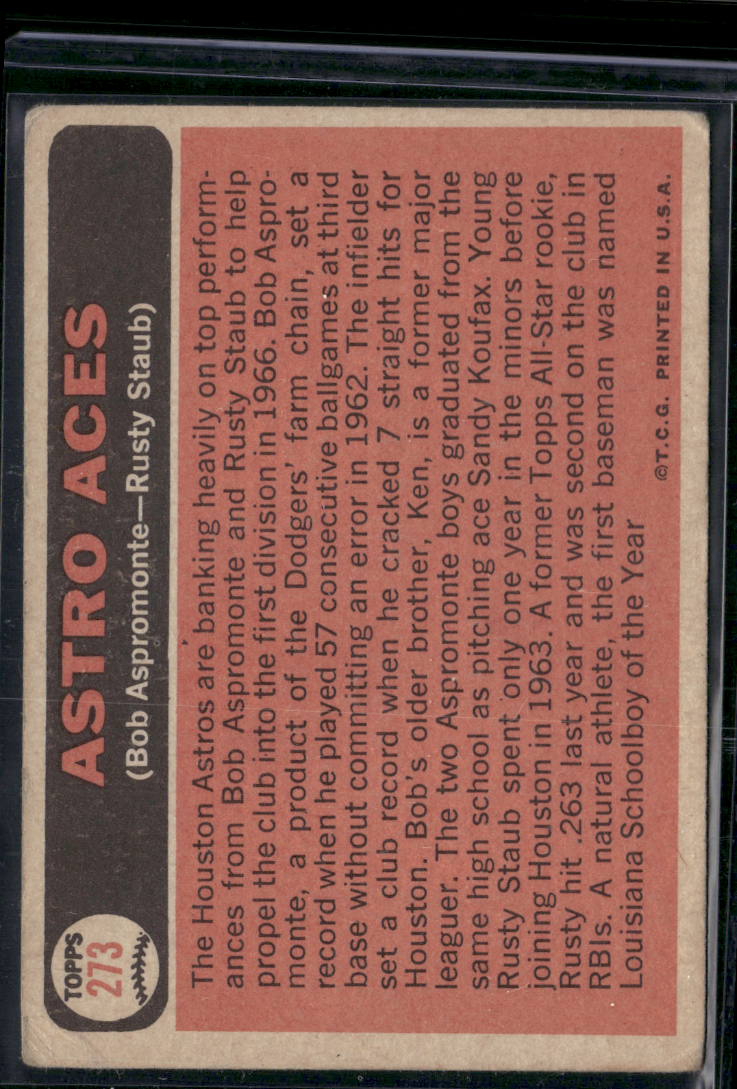 1966 Topps RUSTY STAUB/BOB ASPROMONTE #273 Astro Aces (VG-VG/EX)