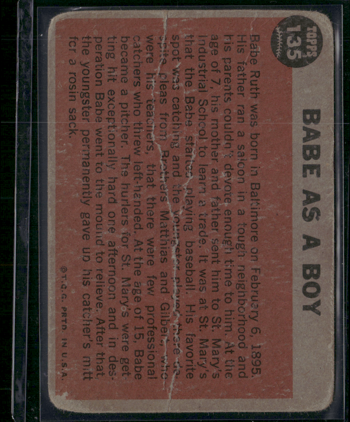 1962 Topps BABE RUTH #135 Babe As A Boy Wrinkles Crease (VG)