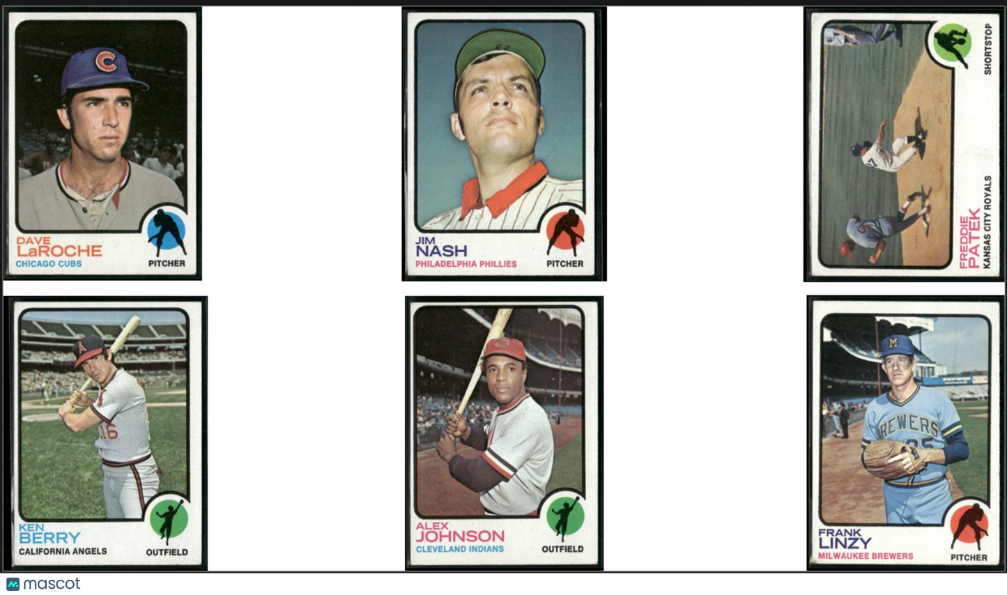 1973 Topps 6 ~ CARDLOT Dave LaRoche/Frank Linzy (VG-VG/EX)
