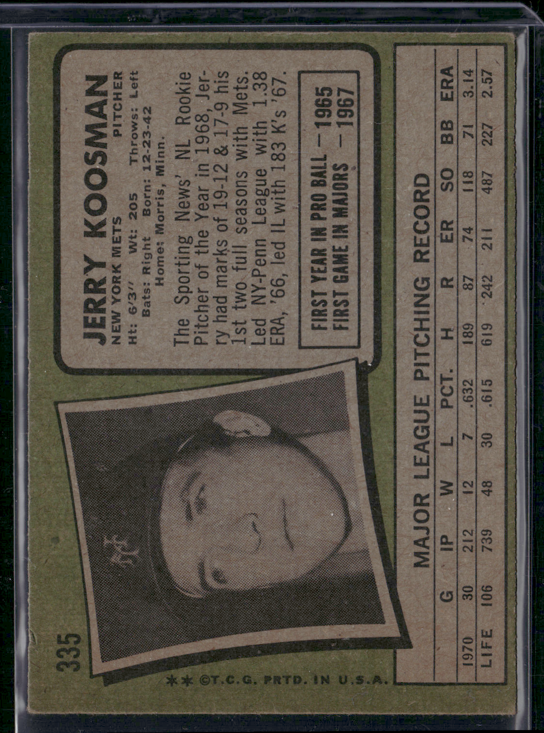 1971 Topps JERRY KOOSMAN #335 Edge Ding (VG)