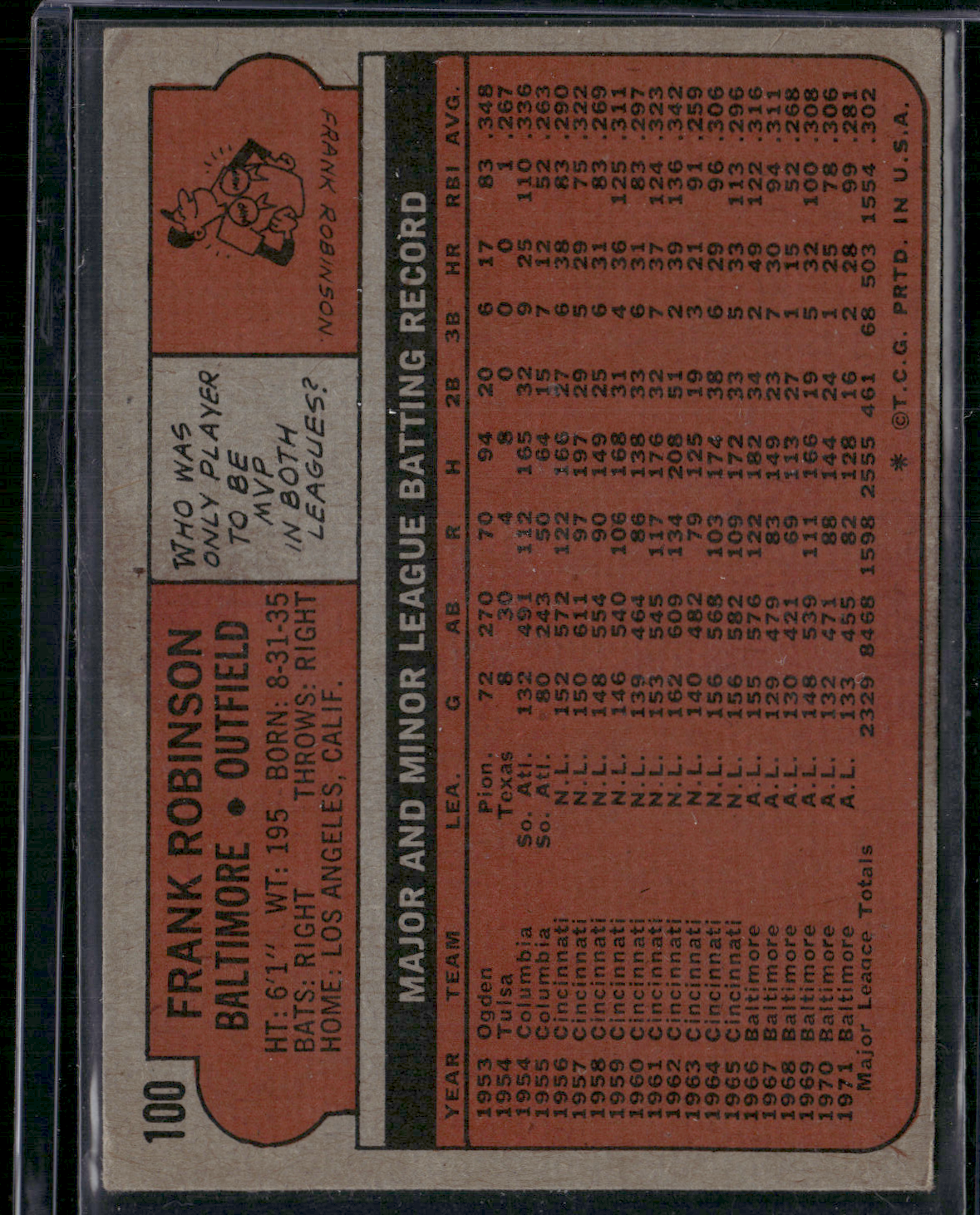 1972 Topps FRANK ROBINSON #100 (VG)