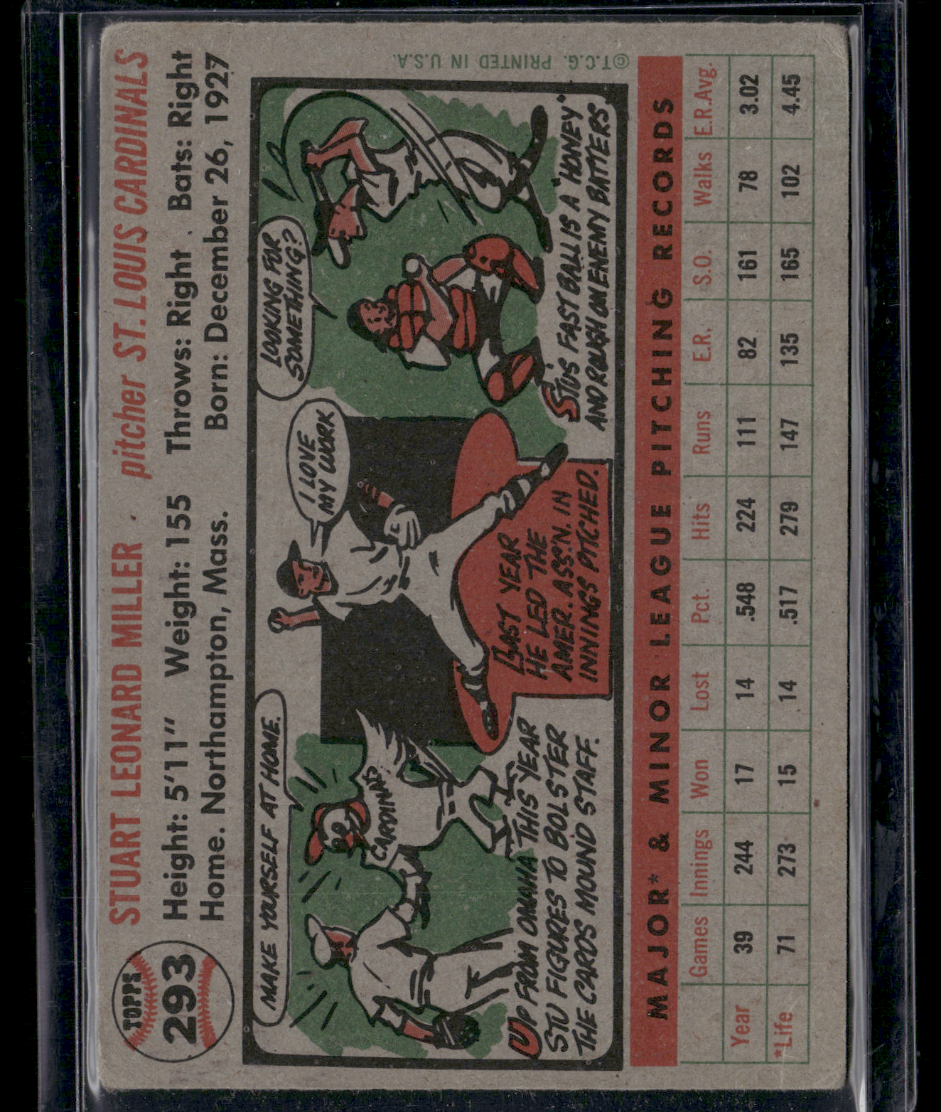1956 Topps STU MILLER #293 Color Loss