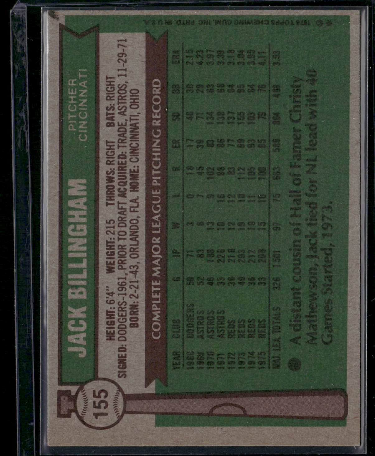 1976 Topps JACK BILLINGHAM #155 (VG-EX)