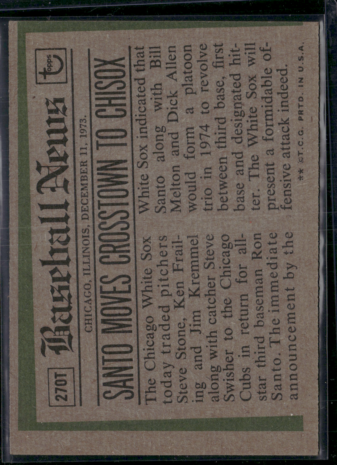1974 Traded RON SANTO #270T (VG/EX)