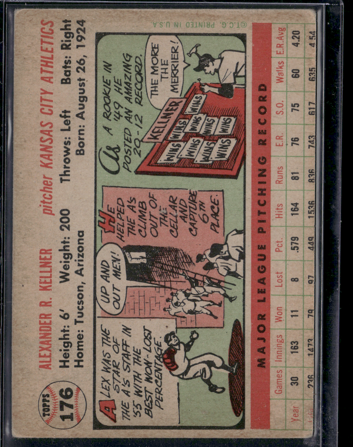 1956 Topps ALEX KELLNER #176 Light Wrinkles