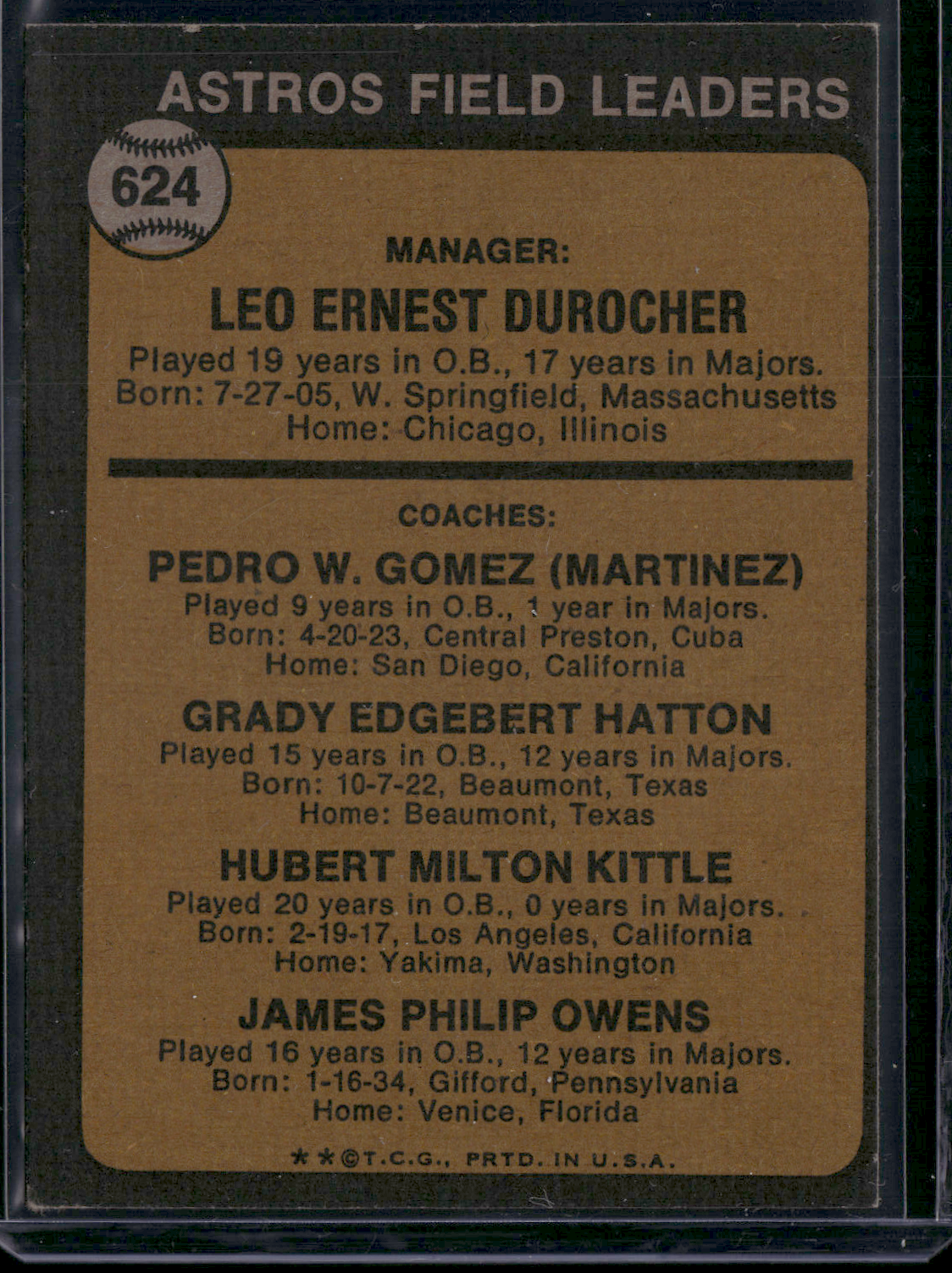 1973 Topps LEO DUROCHER #624 (VG)