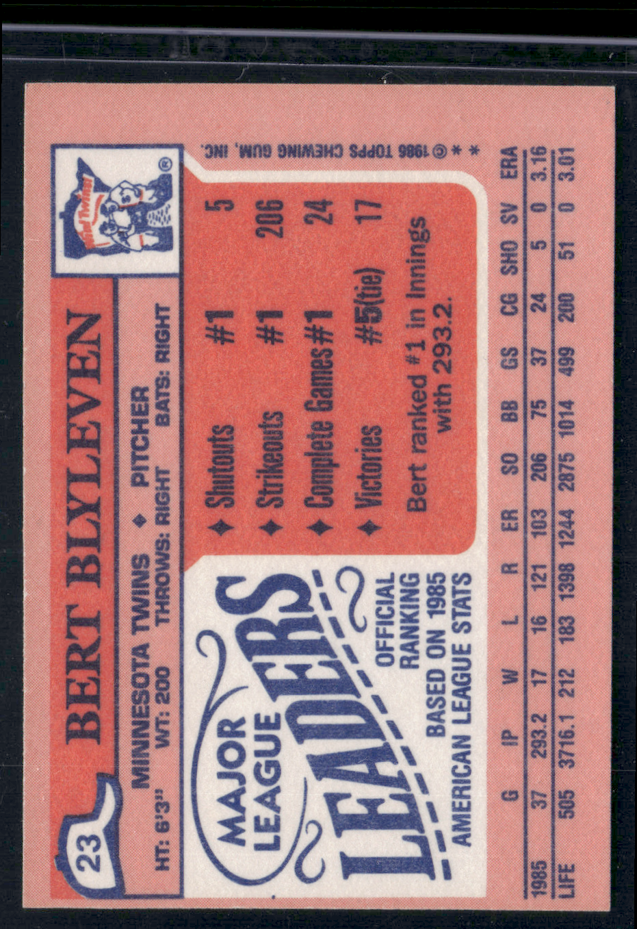 1986 Mini BERT BLYLEVEN #23 (EX/MT)
