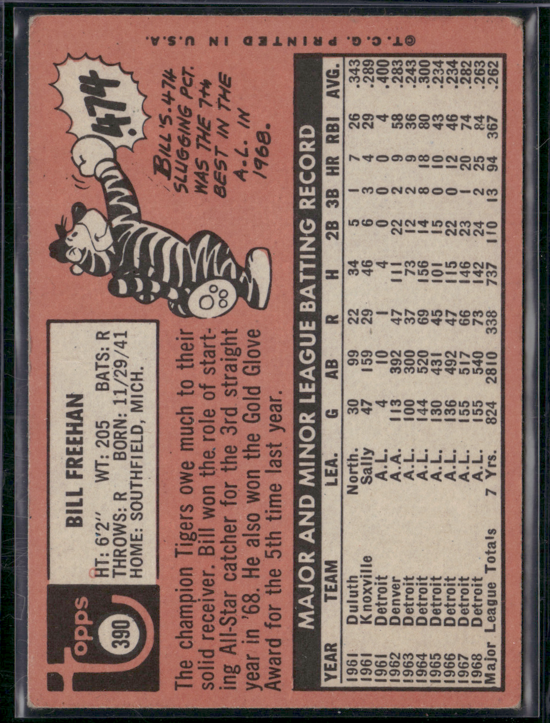 1969 Topps BILL FREEHAN #390 (VG-VG/EX)