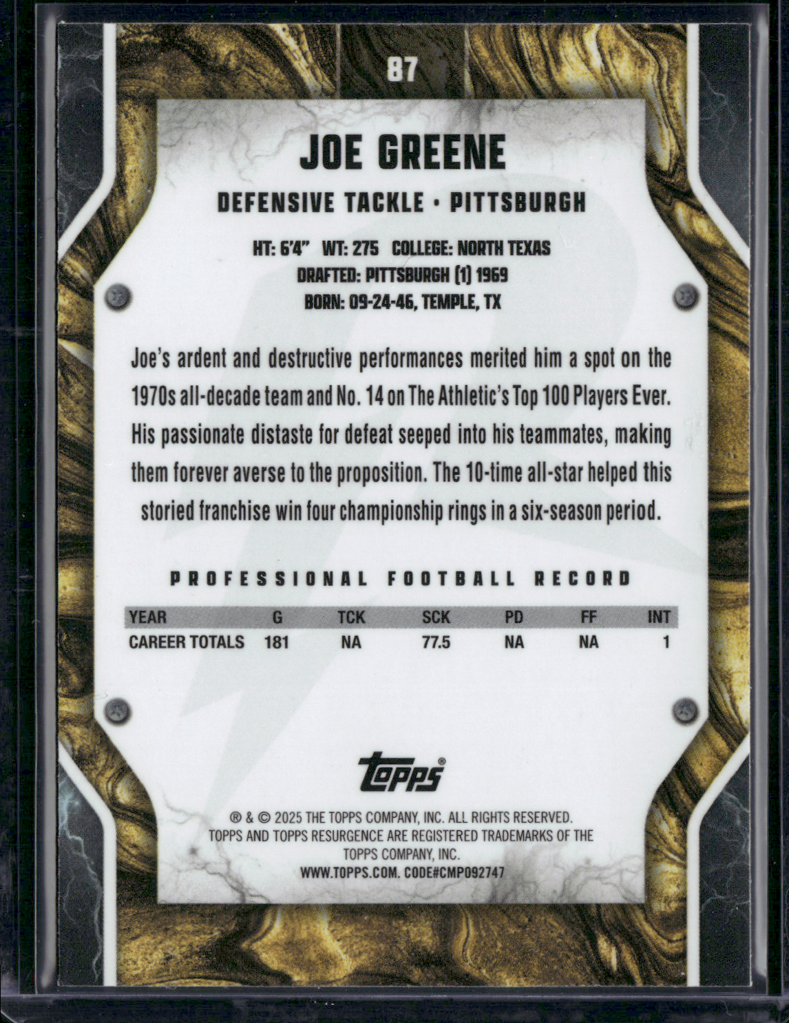 2024 Topps Resurgence JOE GREENE #87 MOLTEN LAVA FOILBOARD