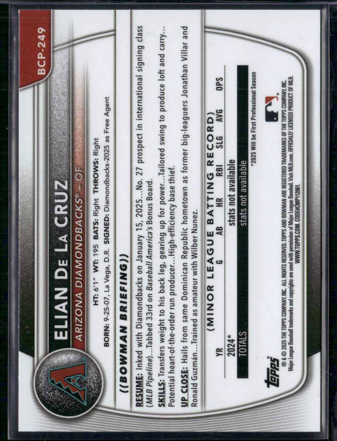 2025 Bowman Chrome ELIAN DE LA CRUZ #BCP-249 Chrome 1st Bowman