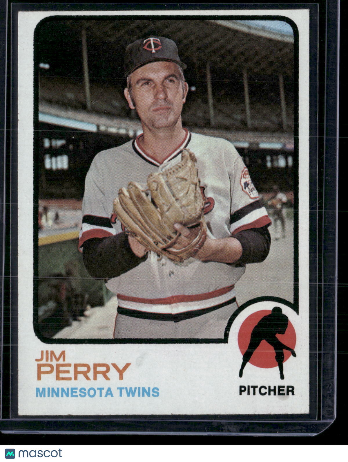 1973 Topps JIM PERRY #385 Stain on back (EX)