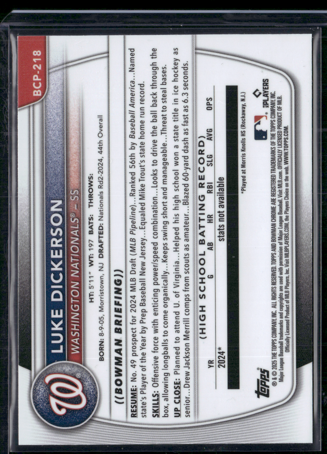 2025 Bowman Chrome LUKE DICKERSON #BCP-218 Mega 1st Bowman