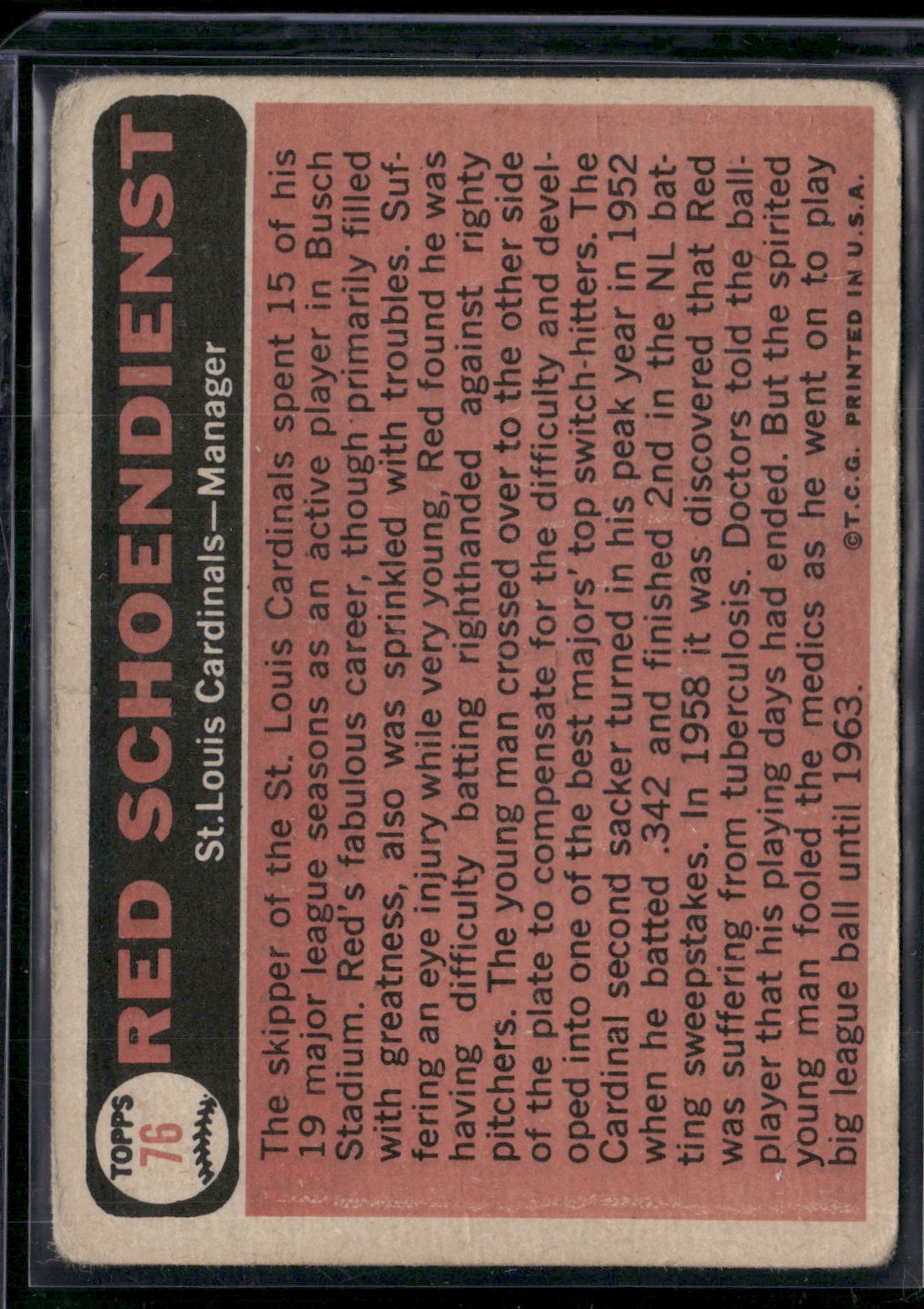 1966 Topps RED SCHOENDIENST #76 Light Wrinkles (Good-VG)