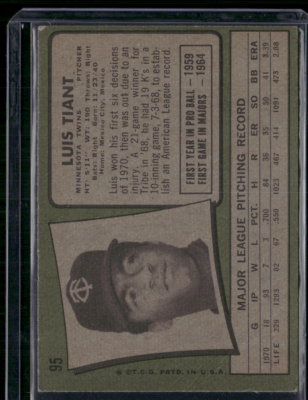 1971 Topps LUIS TIANT #95 Wrinkles (Good)