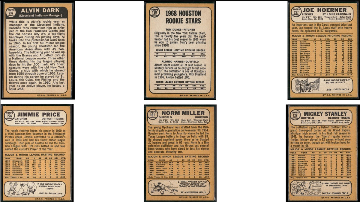 1968 Topps 6 ~ CARDLOT Alvin Dark/Mickey Stanley (VG-VG/EX)