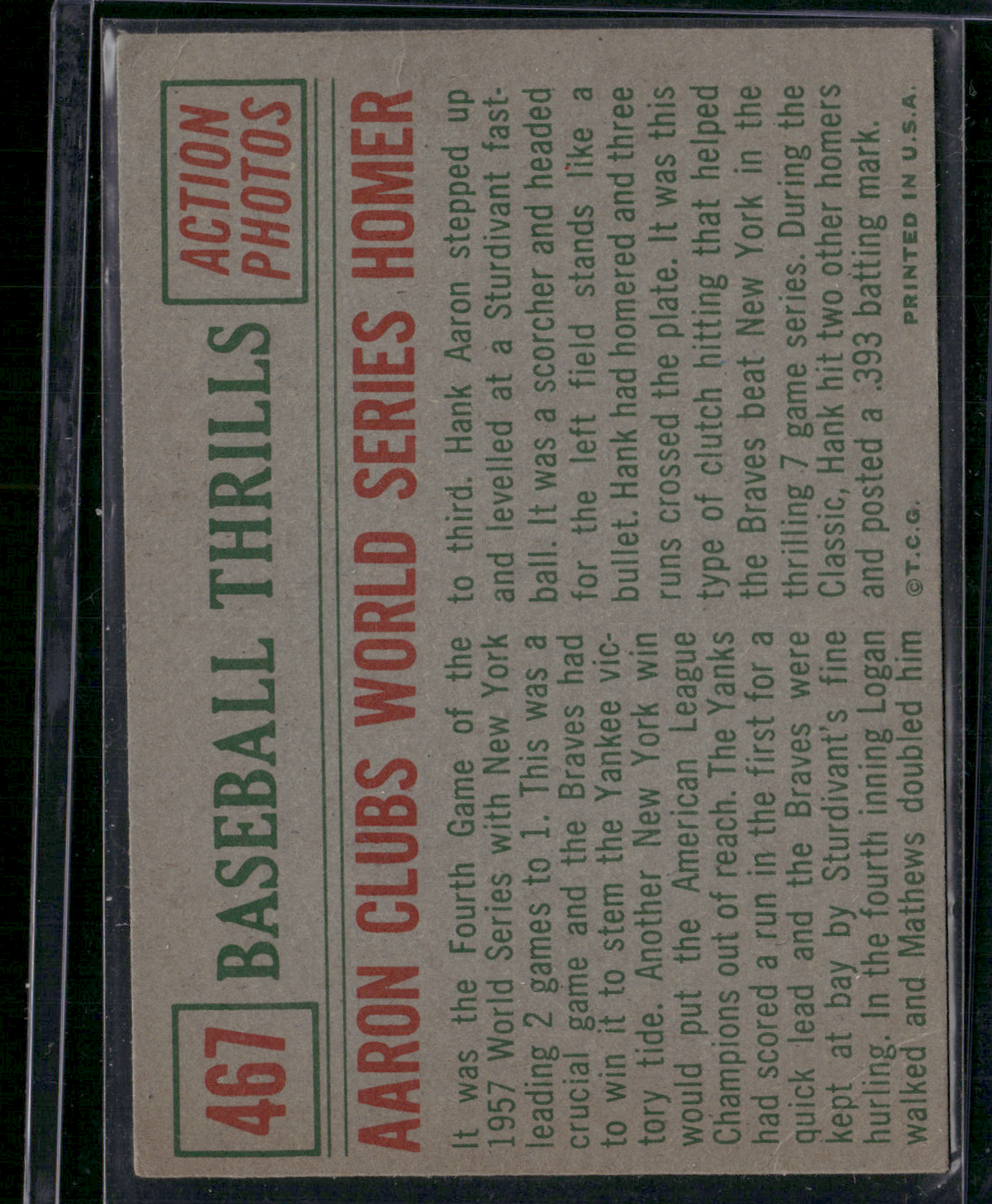 1959 Topps HANK AARON #467 Baseball Thrills Corner Crease (VG)