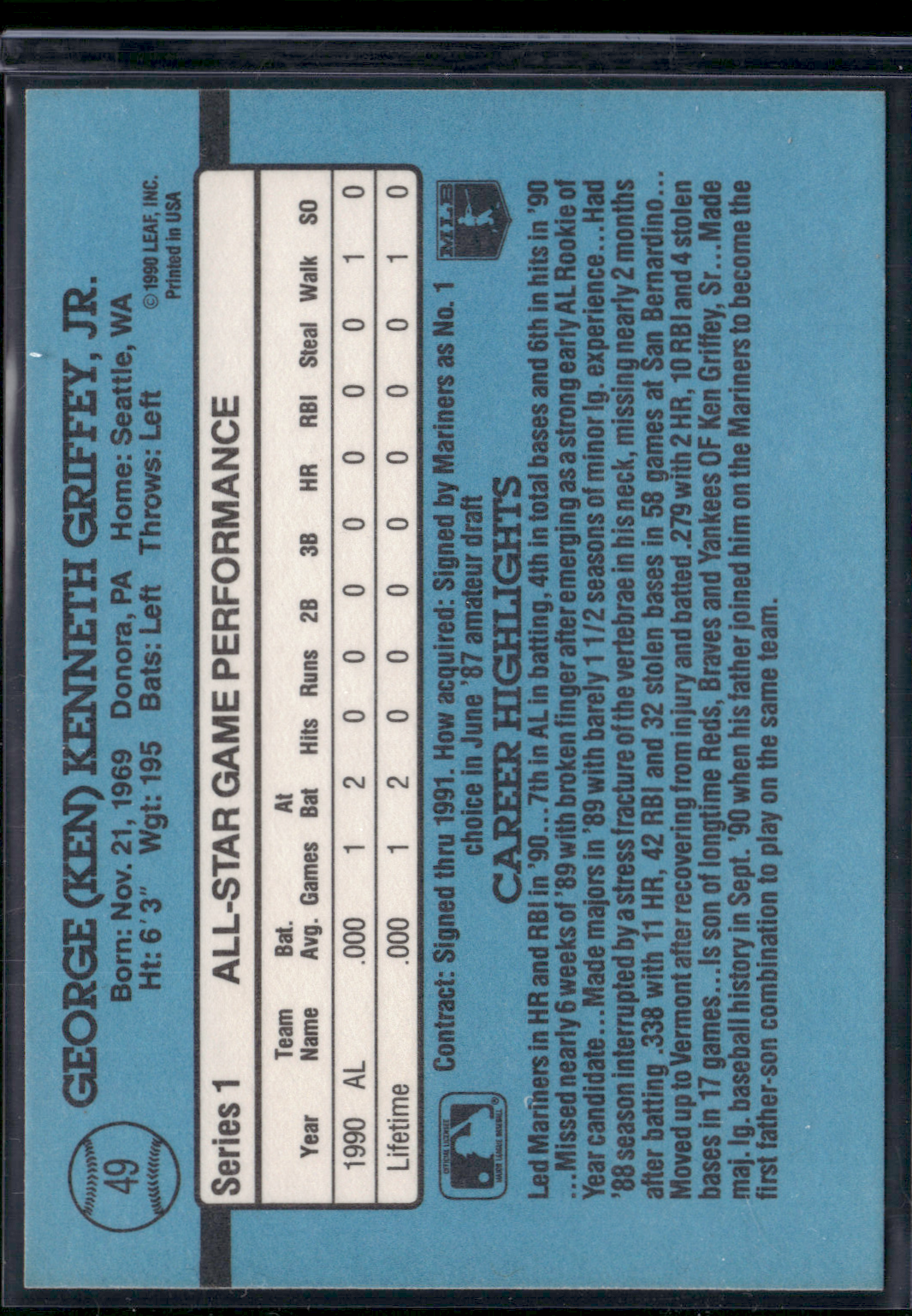 1991 Donruss KEN GRIFFEY JR. #49 All Star Slight Edge Crush (EX/MT)