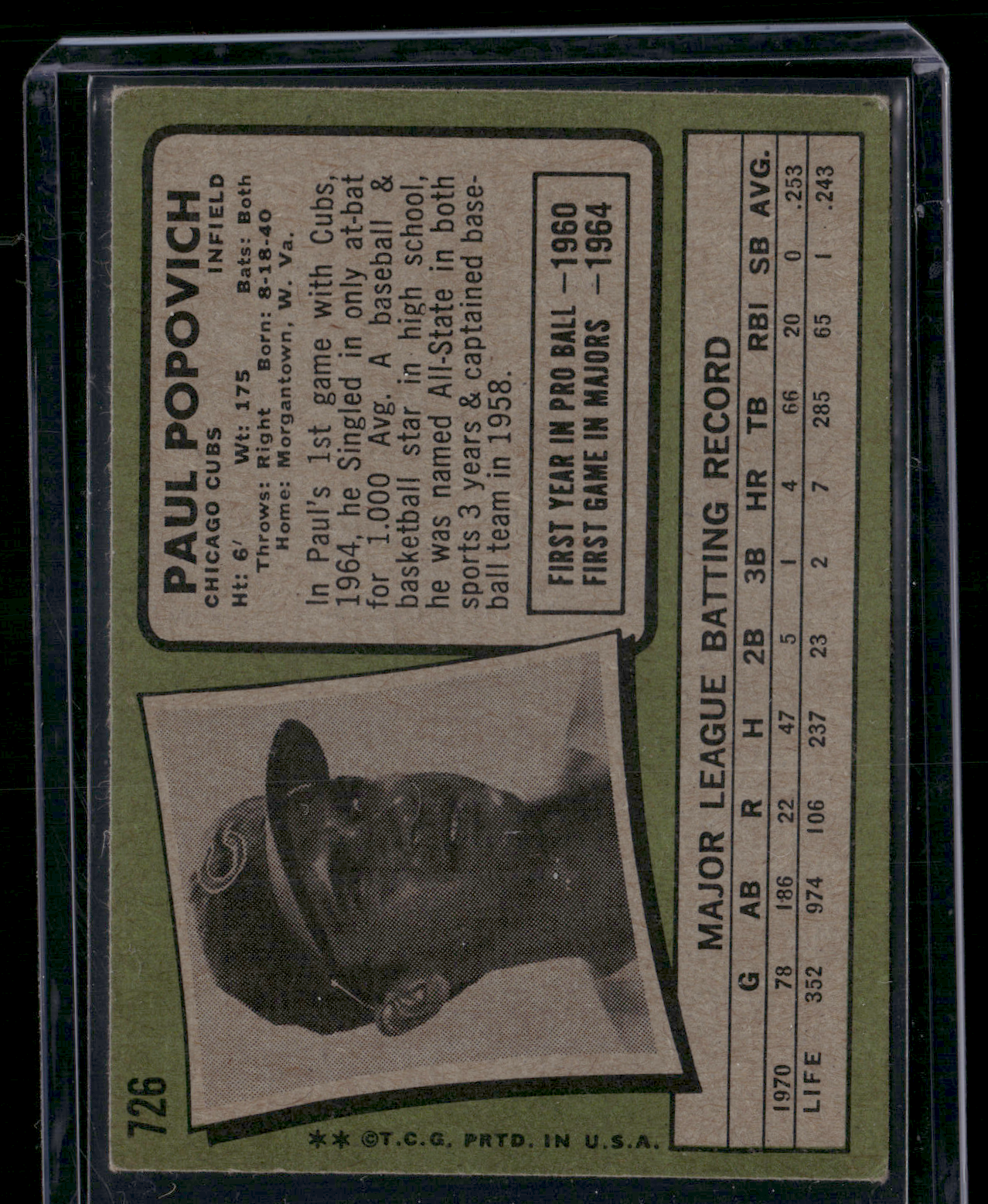 1971 Topps PAUL POPOVICH #726