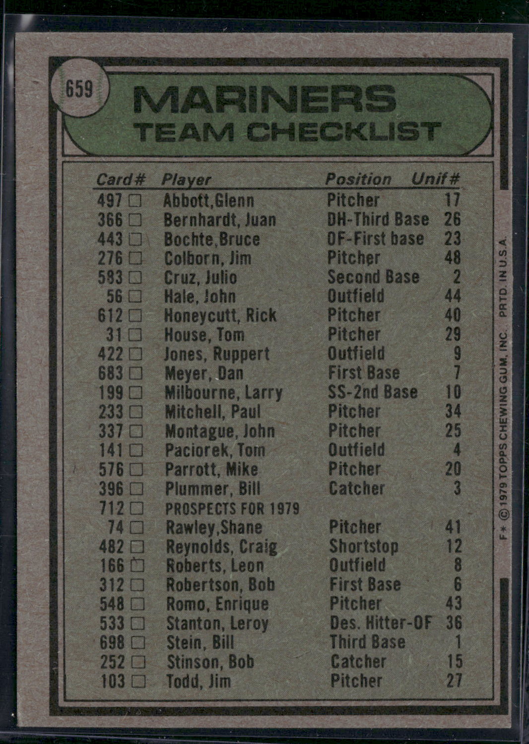 1979 Topps SEATTLE MARINERS #659 (EX)