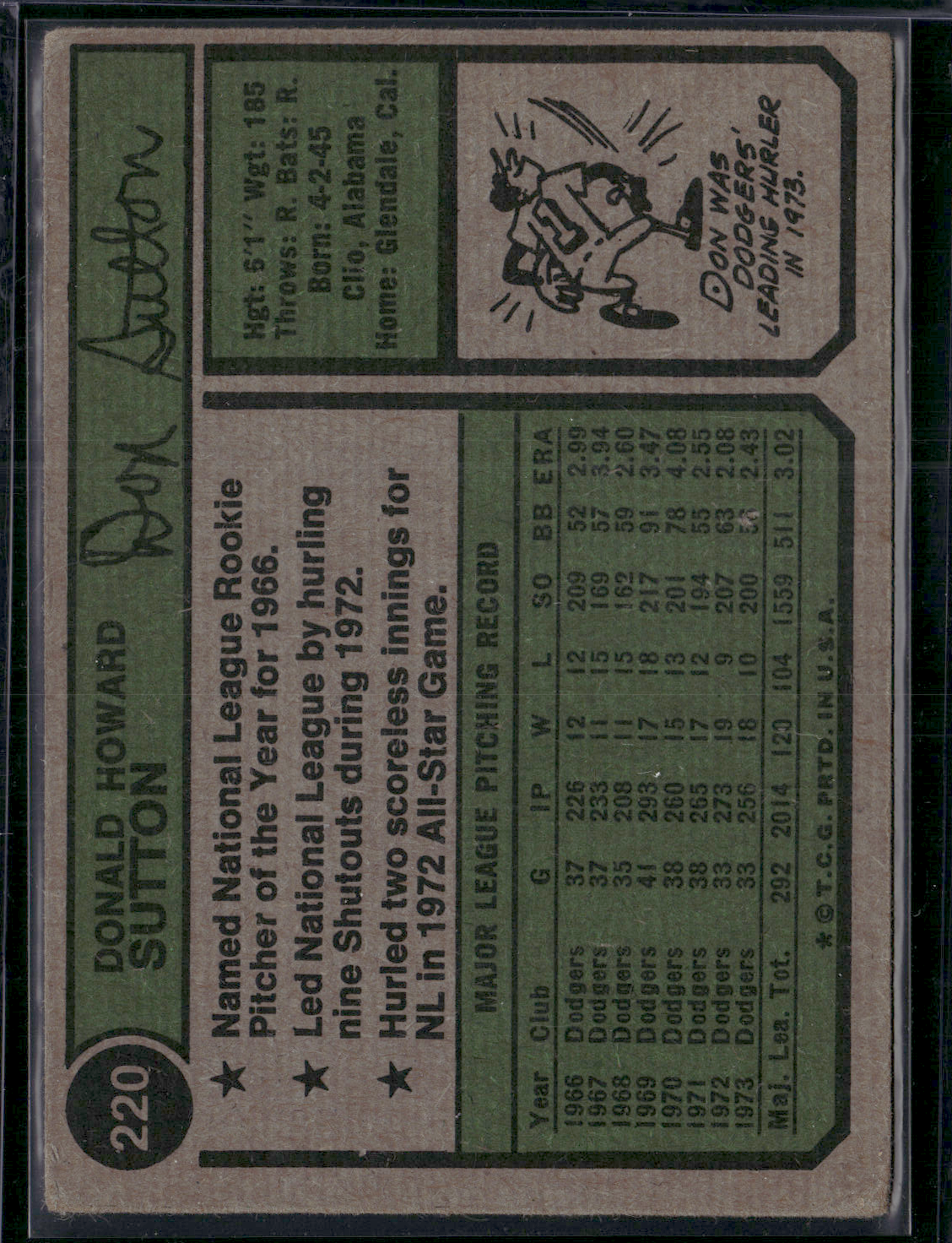 1974 Topps DON SUTTON #220 Wrinkles (Good-VG)