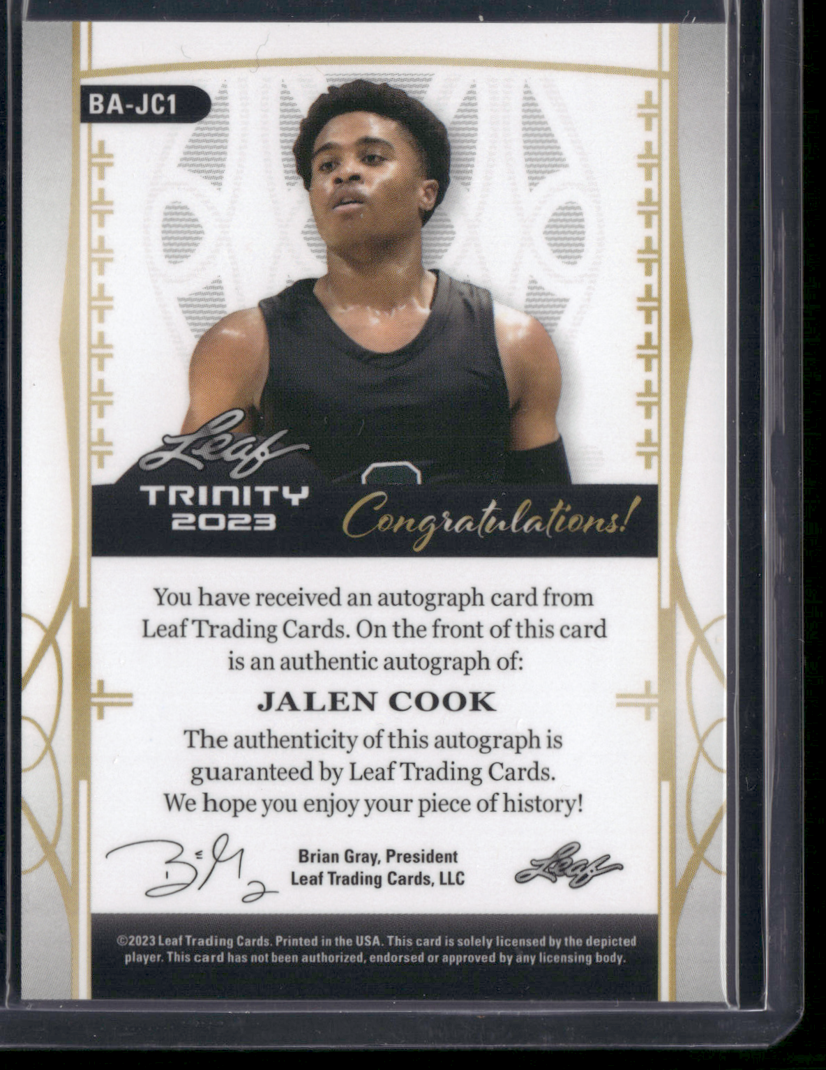 2023 Trinity Basketball JALEN COOK #BA-JC1 Auto 38/49 Rookie RC