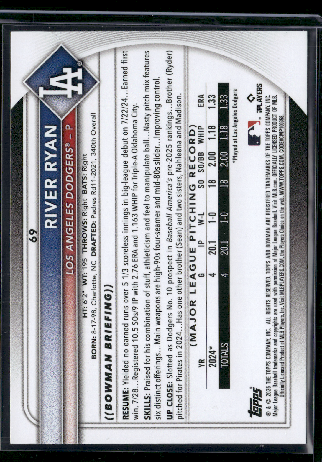 2025 RIVER RYAN Rookie Card RC #69