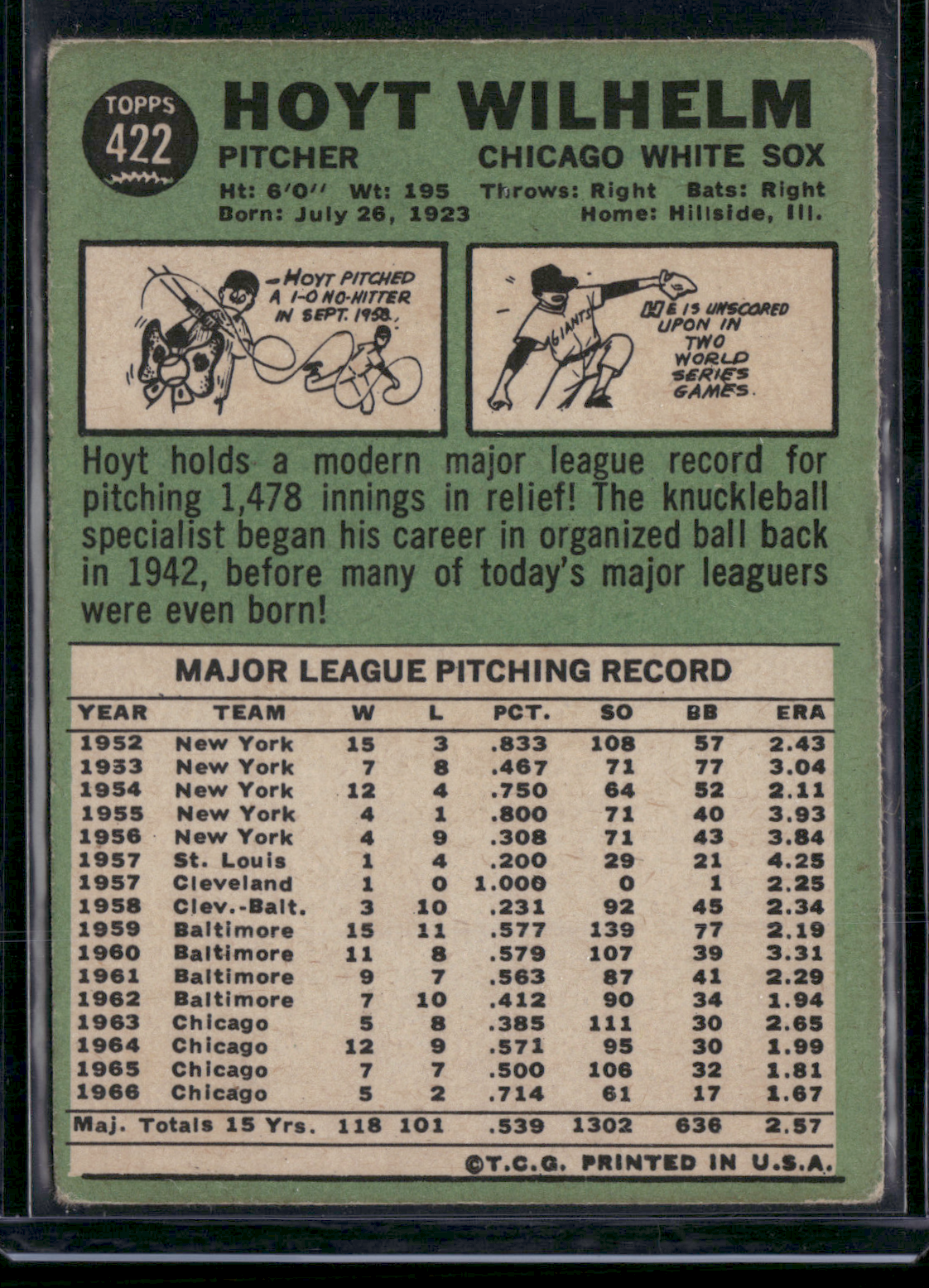 1967 Topps HOYT WILHELM #422
