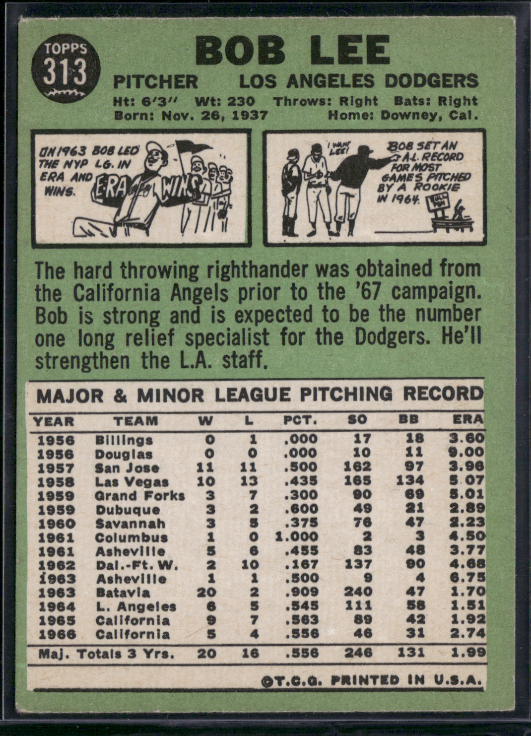 1967 Topps BOB LEE #313 (VG)