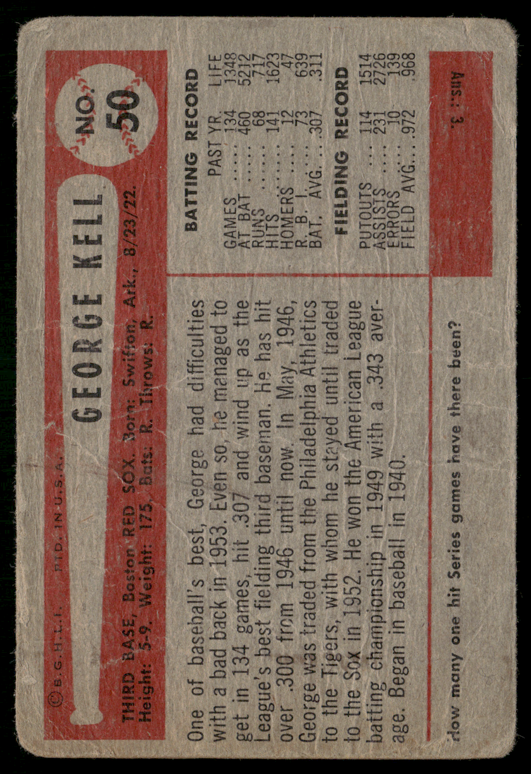 1953 Bowman GEORGE KELL #50 (Fair)
