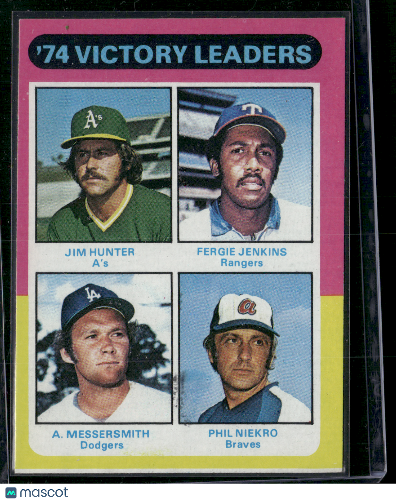 1975 Topps JIM HUNTER/JENKINS/NIEKRO/MESSERSMITH #310 1974 Victory Leaders (EX)