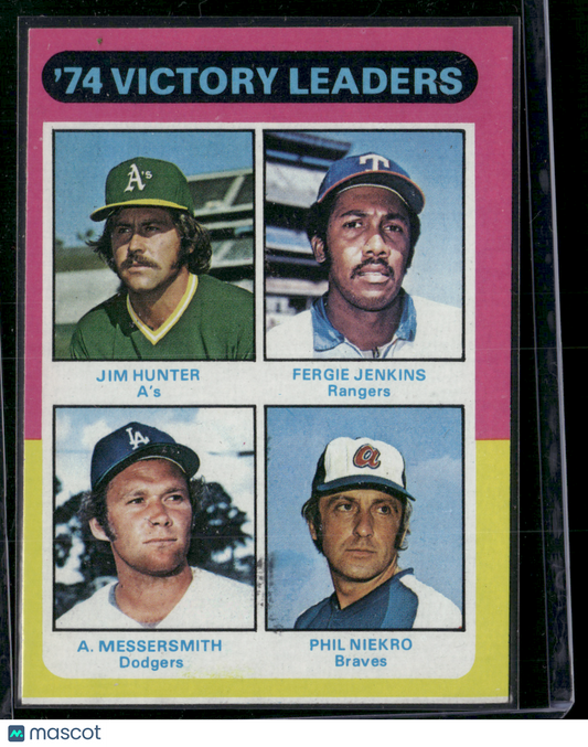 1975 Topps JIM HUNTER/JENKINS/NIEKRO/MESSERSMITH #310 1974 Victory Leaders (EX)