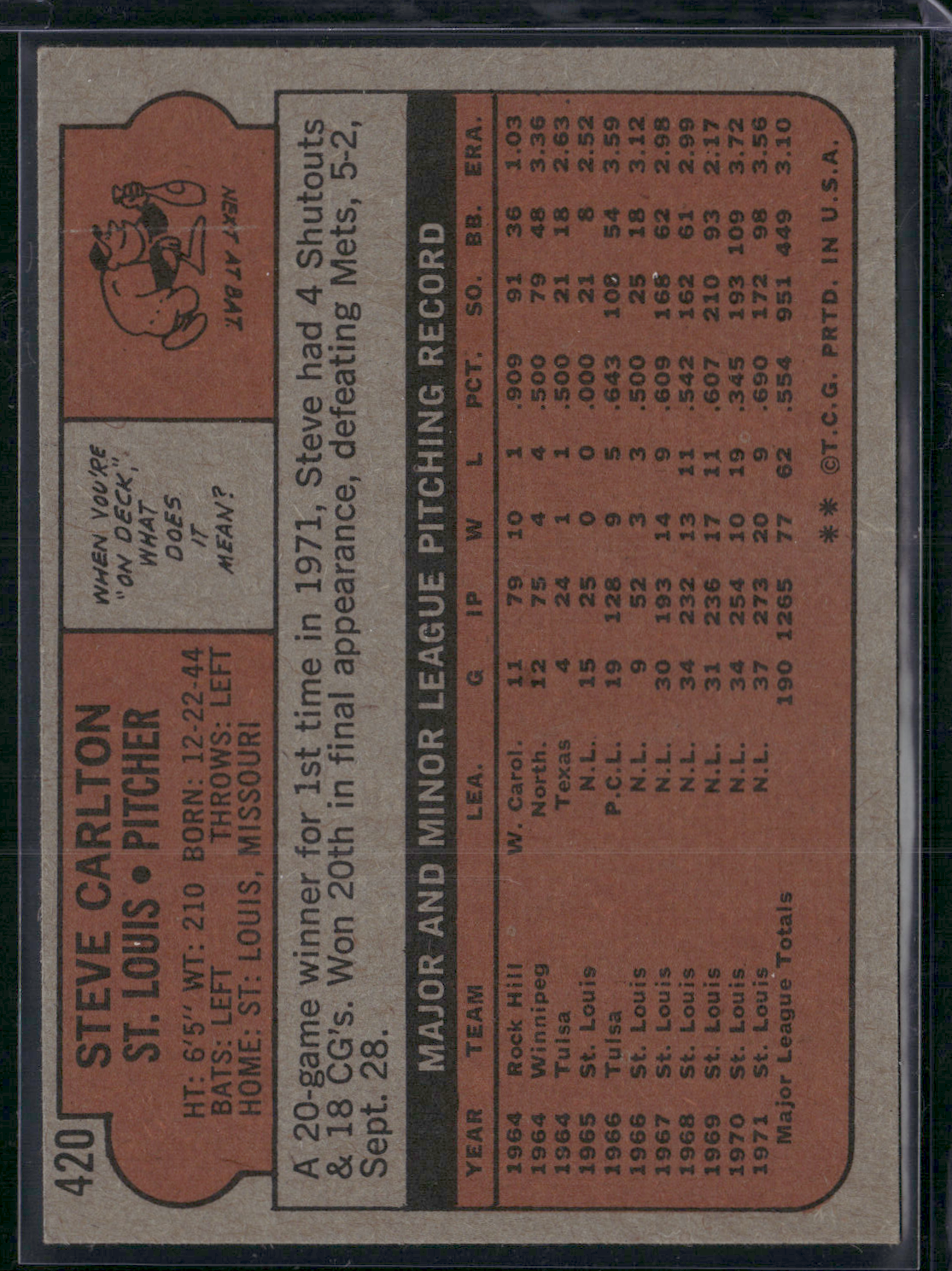 1972 Topps STEVE CARLTON #420