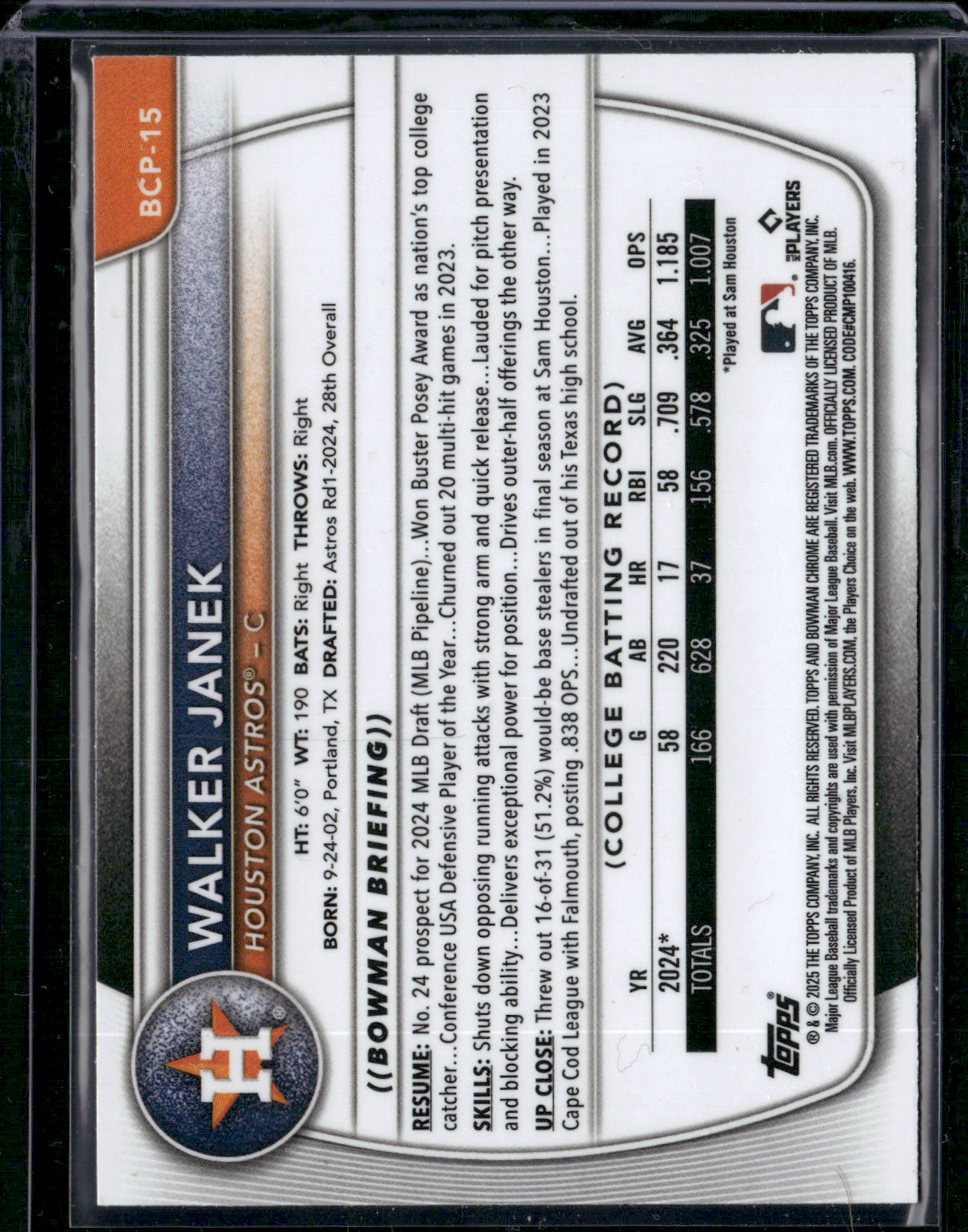 2025 Bowman WALKER JANEK #BCP-15 1st Bowman Chrome