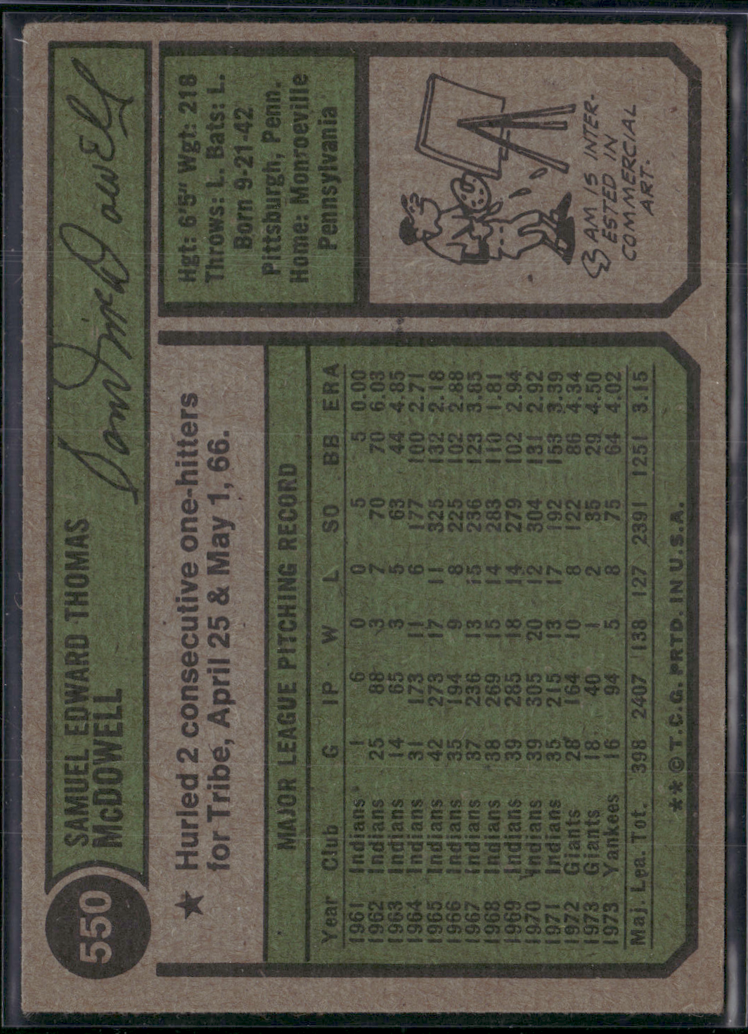 1974 Topps SAM MCDOWELL #550 (VG/EX-EX)