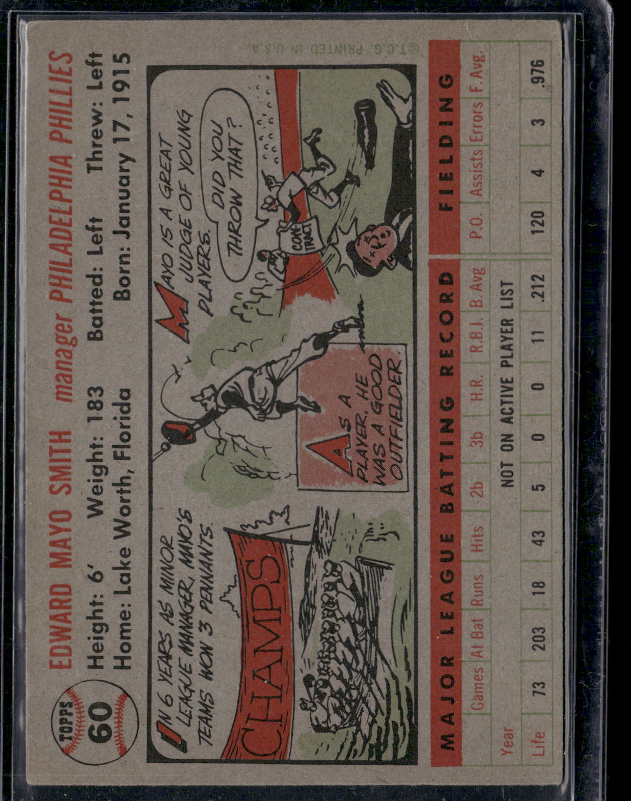 1956 Topps MAYO SMITH #60