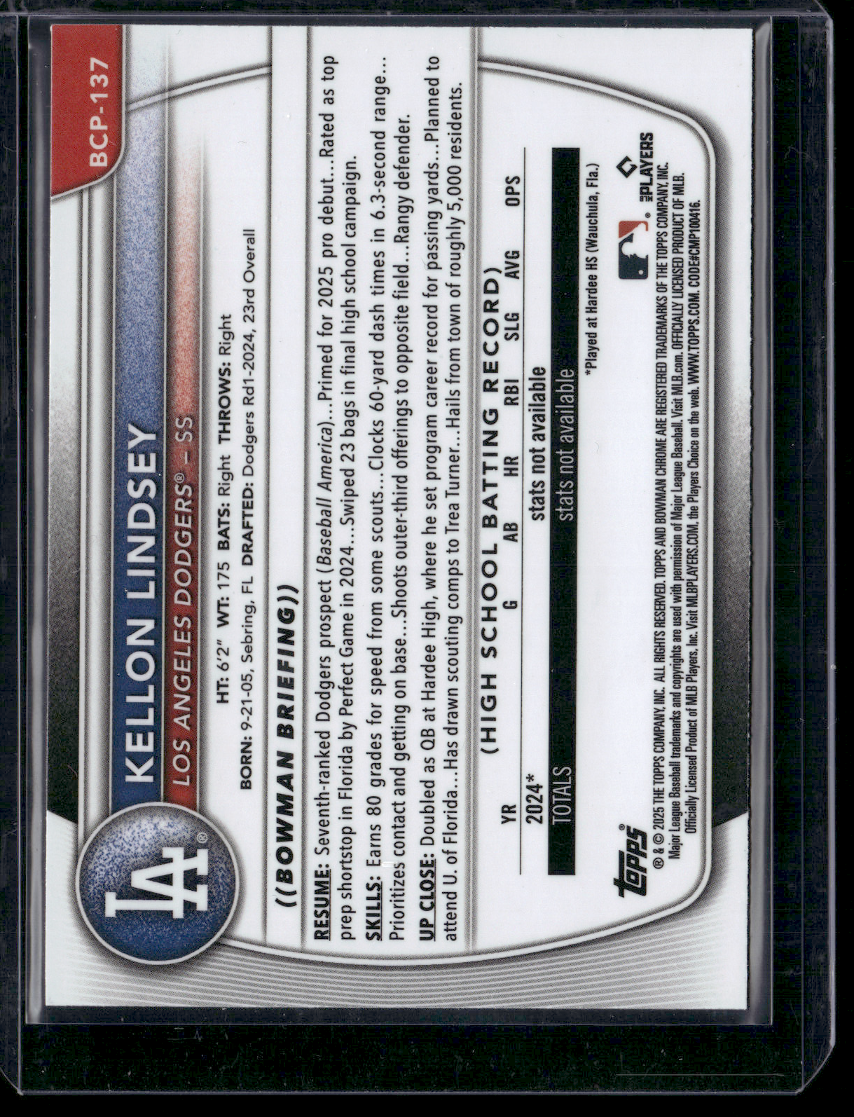2025 Bowman KELLON LINDSEY #BCP-137 Chrome