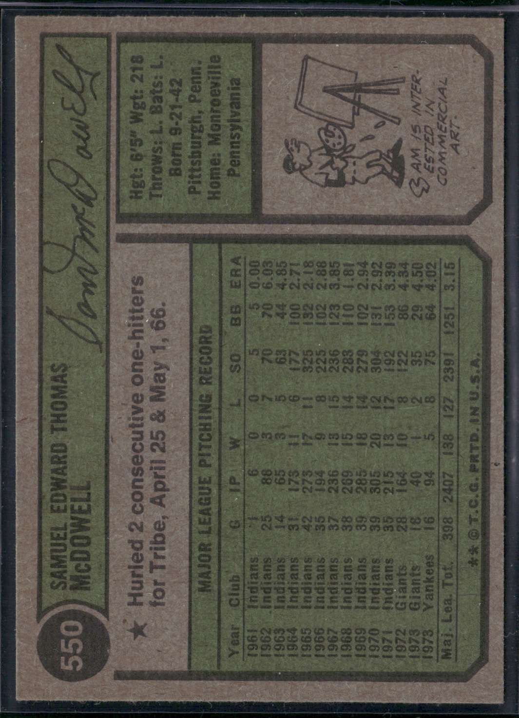 1974 Topps SAM MCDOWELL #550 (EX)