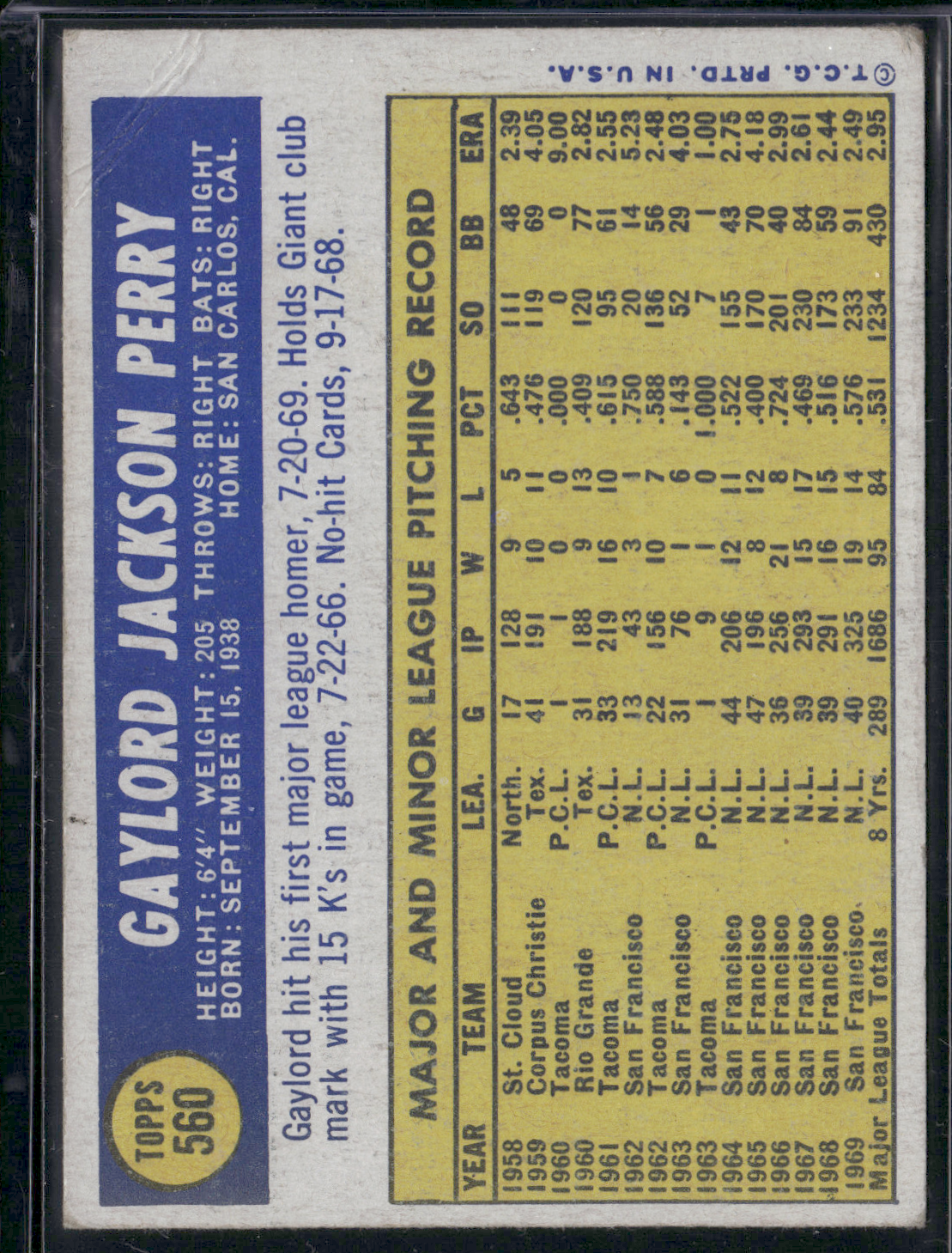 1970 Topps GAYLORD PERRY #560 Crease