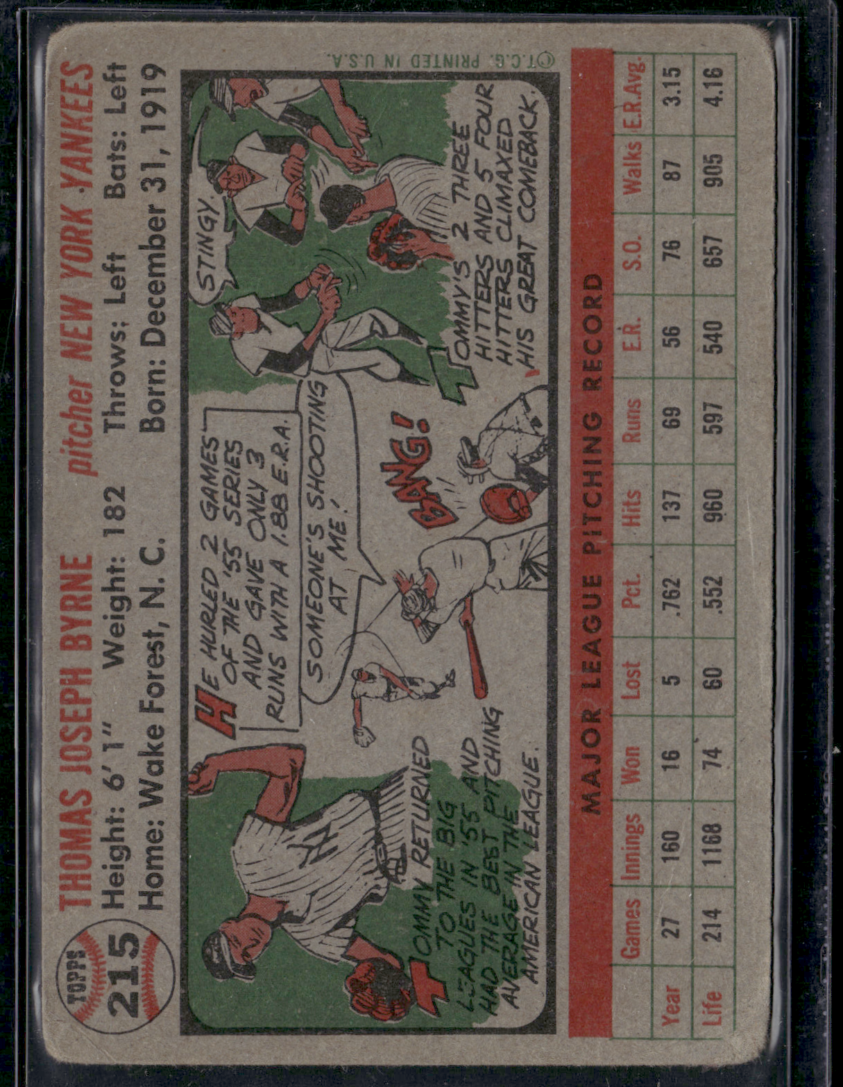 1956 Topps TOMMY BYRNE #215