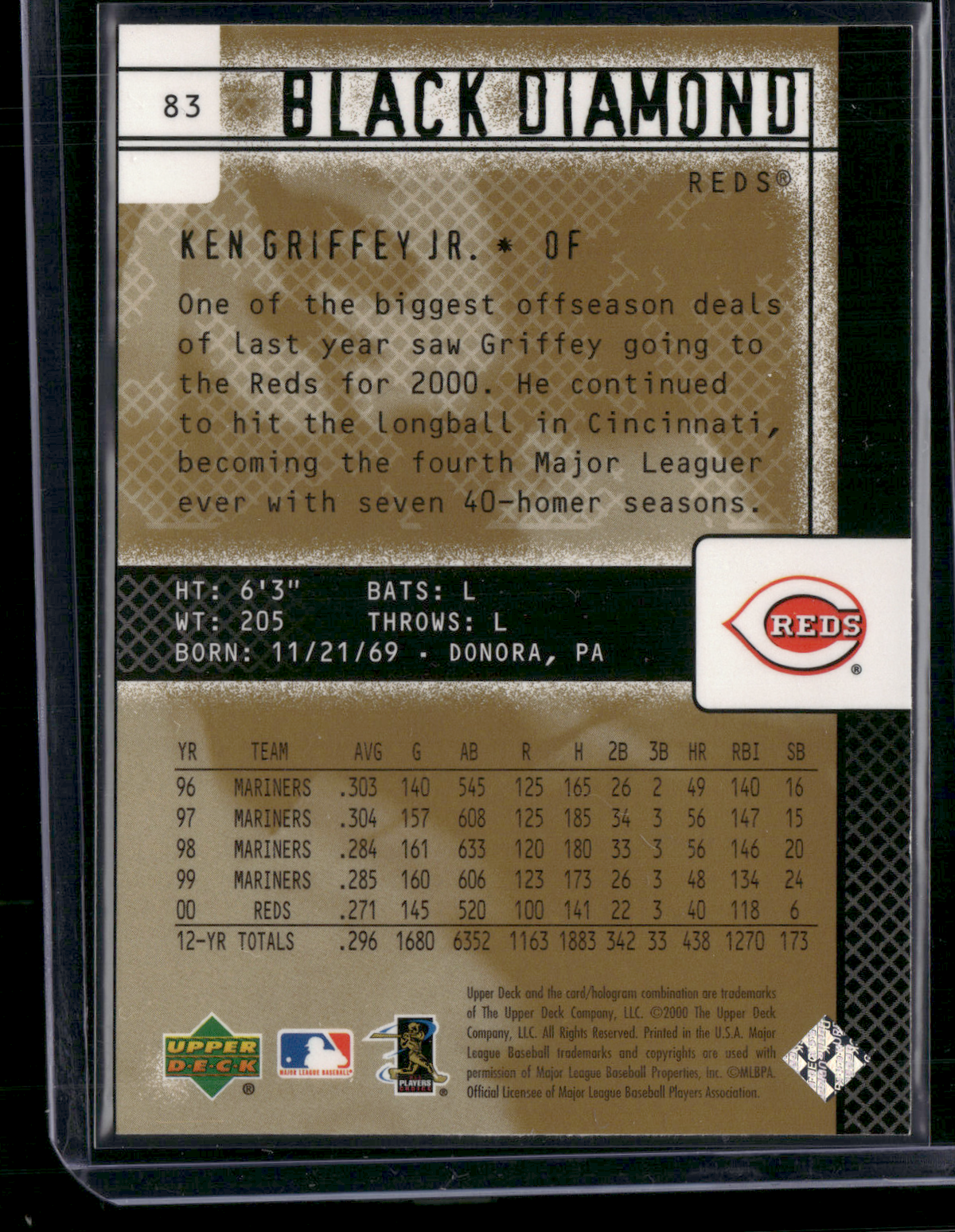 2001 Black Diamond KEN GRIFFEY JR #83 (NM)