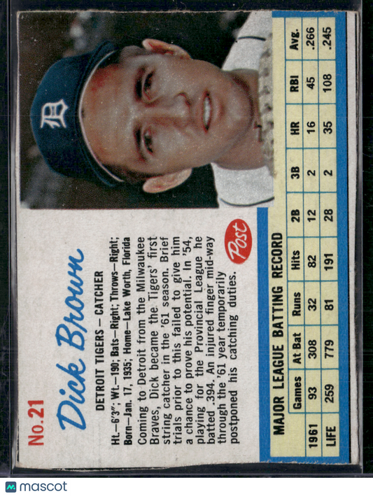 1962 Cereal Box DICK BROWN #21 Hand Cut (VG)