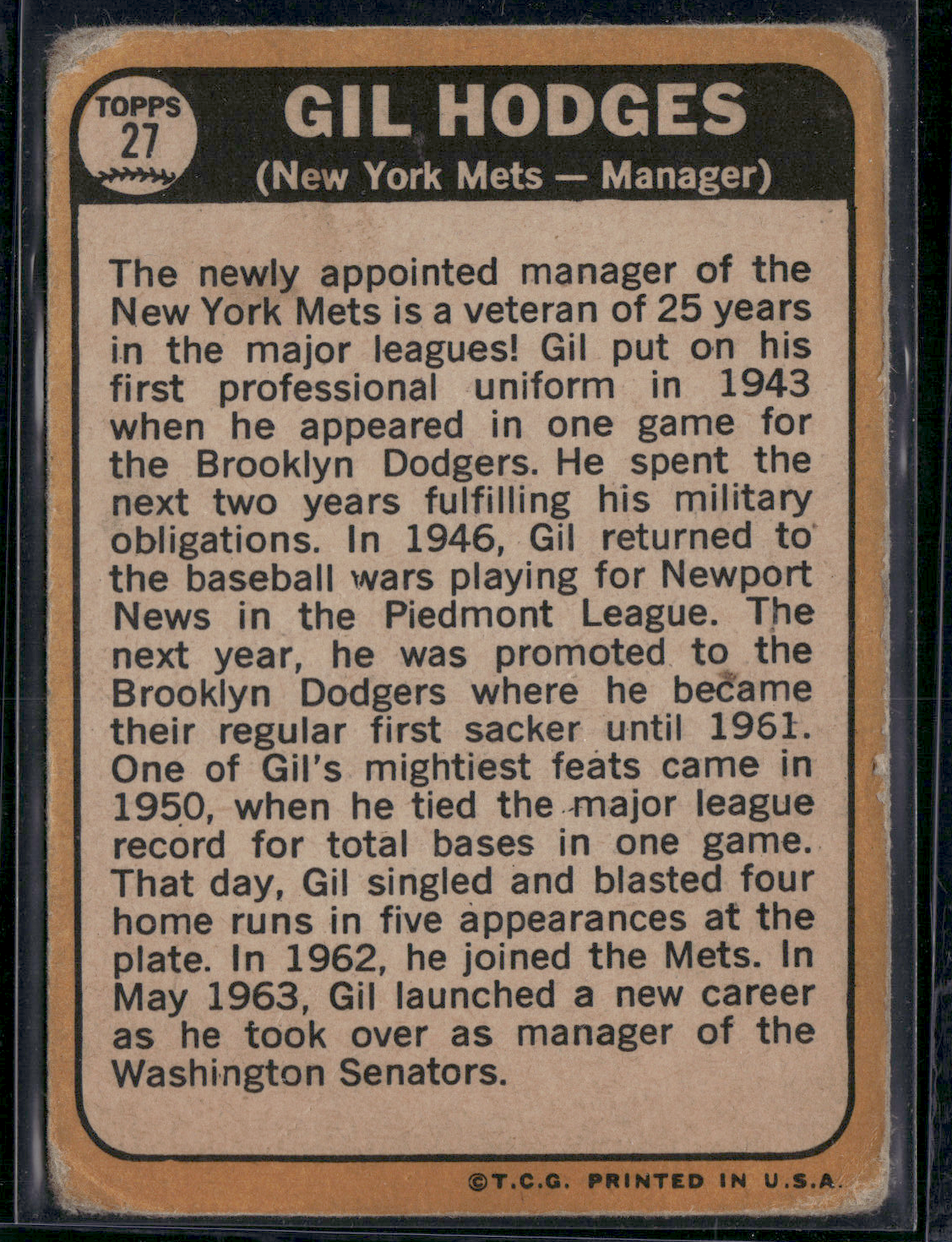 1968 Topps GIL HODGES #27