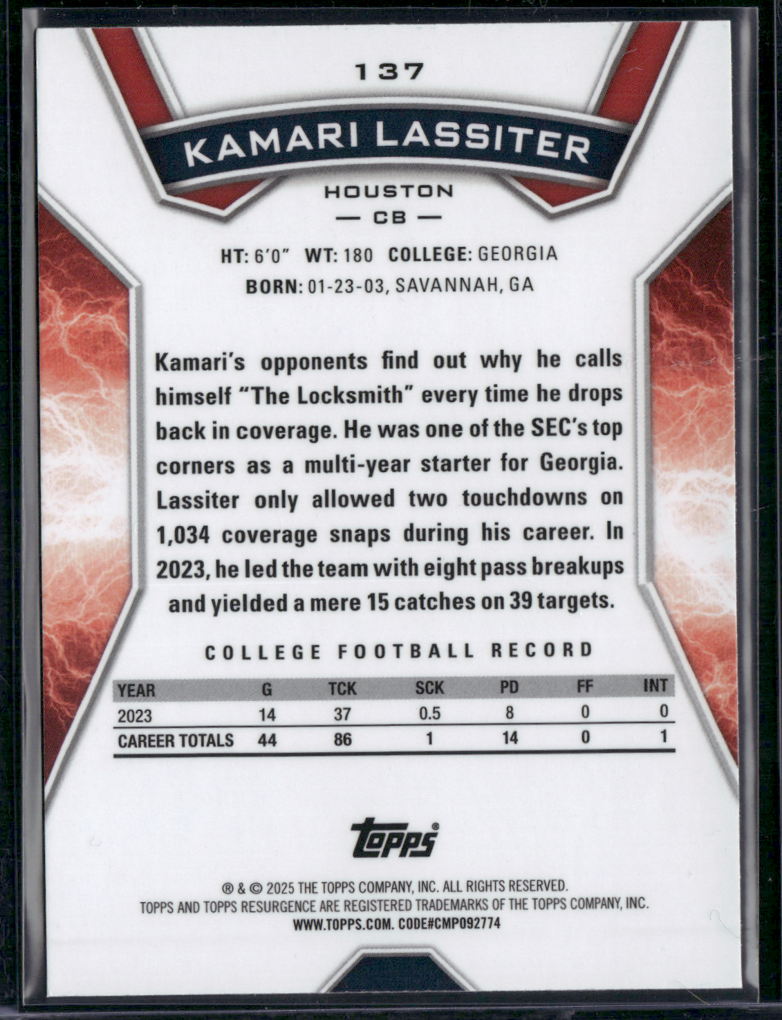 2024 Topps Resurgence KAMARI LASSITER #137 Rookie Card RC