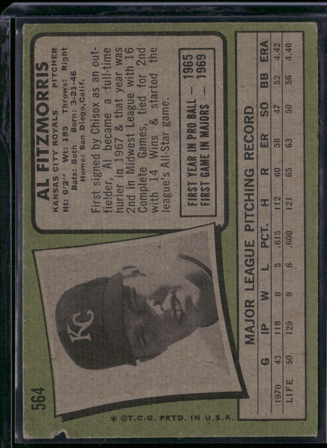 1971 Topps AL FITZMORRIS #564 (Poor - Paper Loss)